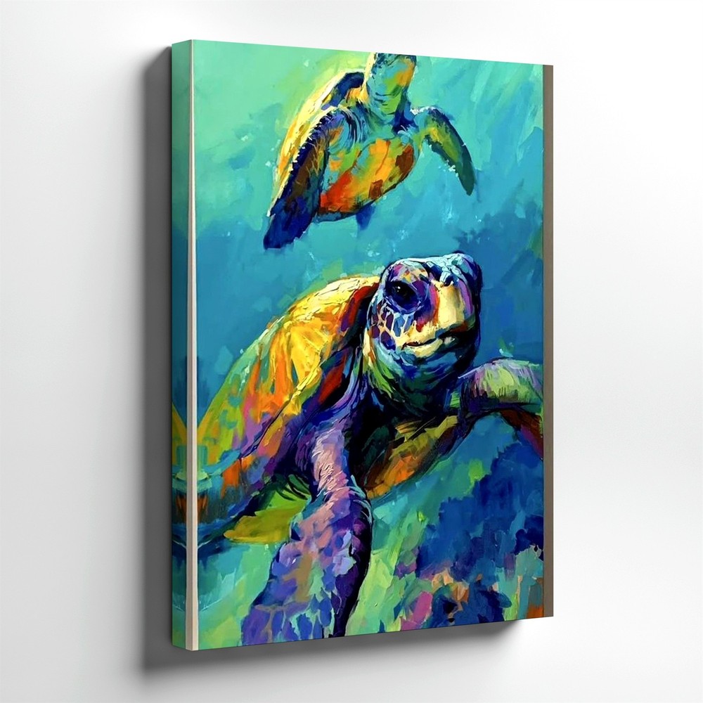Wall Art Colorful Sea Turtle Painting Print Pink Coastal Ocean Animal Decor