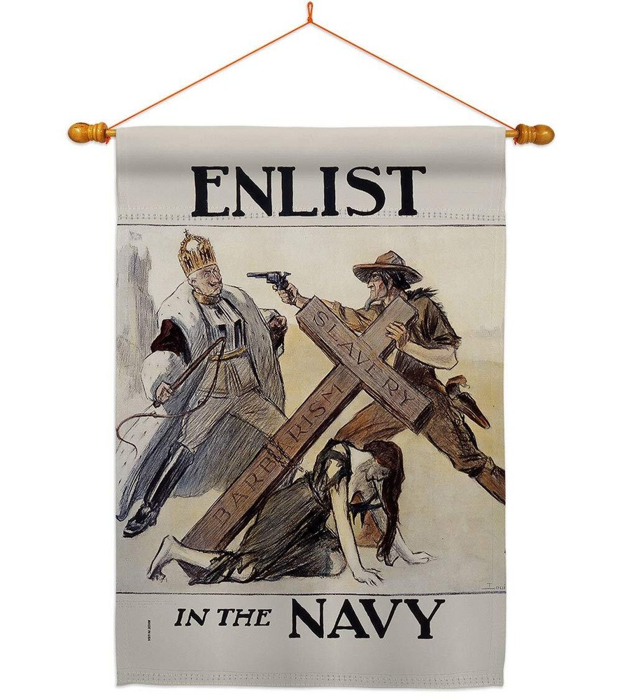 Slavery Barbarism House Flag Dowel Set Armed Forces Navy USN Seabee United St...