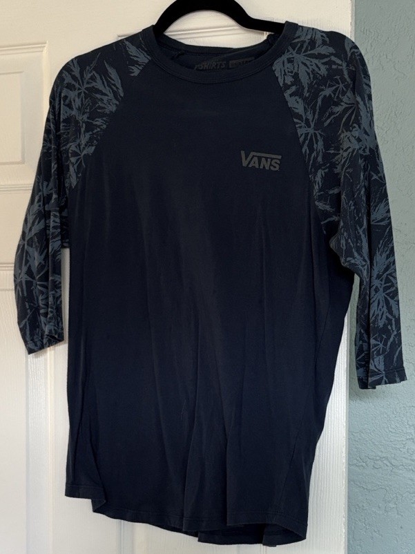 VANS Men's Blue Raglan 3/4 Sleeve Floral Crew Neck Cotton Knit T-Shirt S