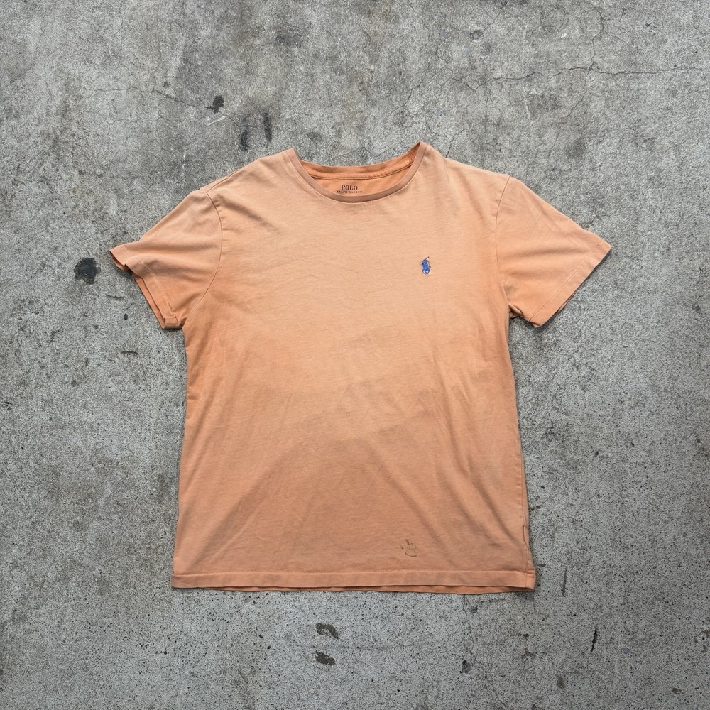 Vintage Single Stitch Sunfaded Polo Ralph Lauren Shirt Mens Small Orange Faded