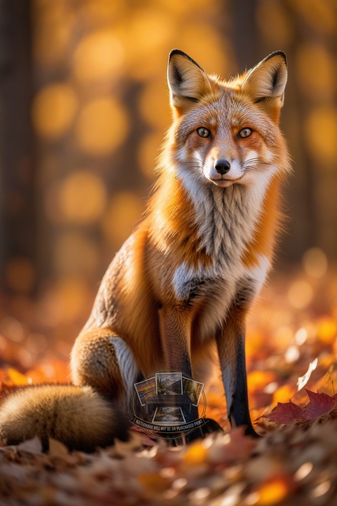 Alert Red Fox Autumn Leaves Golden Forest Wildlife Nature Wall 4x6 Fantasy Photo