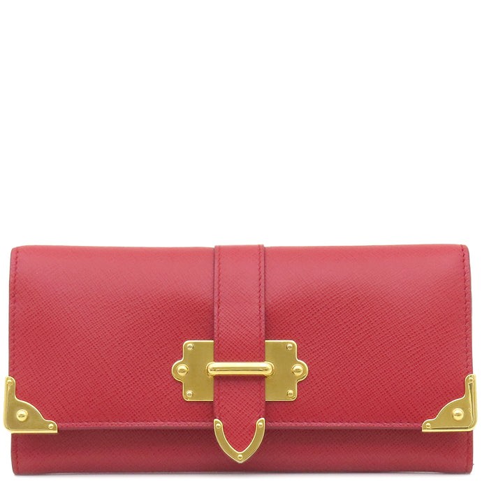 PRADA Cahier Long Wallet Purse Logo Saffiano Leather Red With Box Authentic