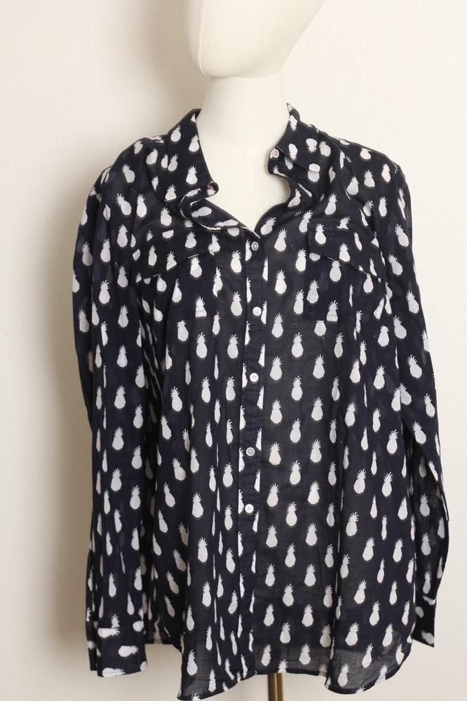 talbots plus size 1x womens tops navy blue and white lightweight blouse