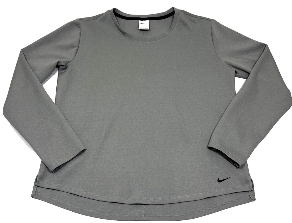 Nike Womens Large Therma-FIT Long Sleeve Top DD4927-073 Light Gray Pullover EUC