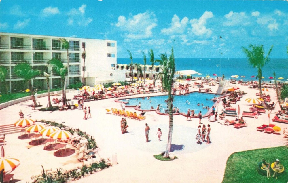 Miami Beach Florida, Balmoral Hotel Advertising Pool Sunbathers Vintage Postcard