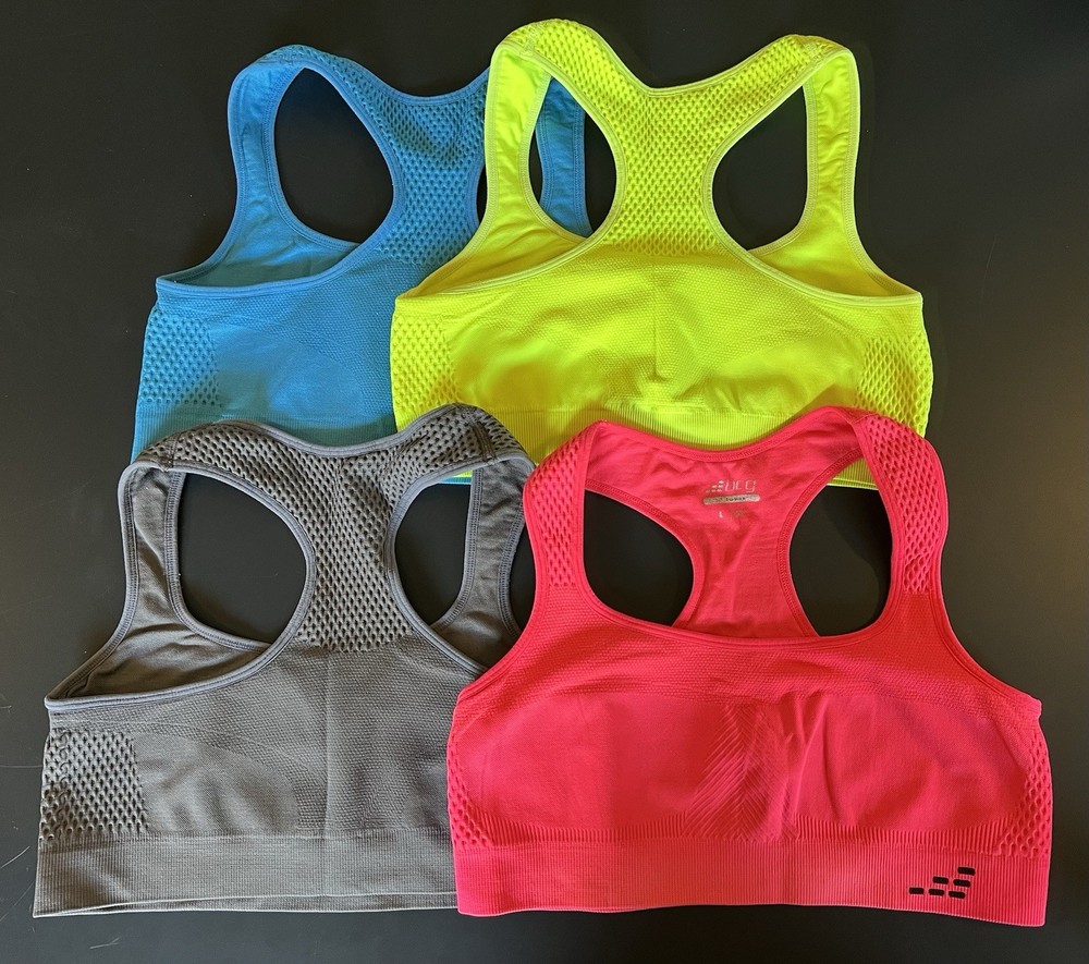 Lot of 4 BCG Seamless Sports Bras Women’s Large Neon Pink Blue Gray Racerback