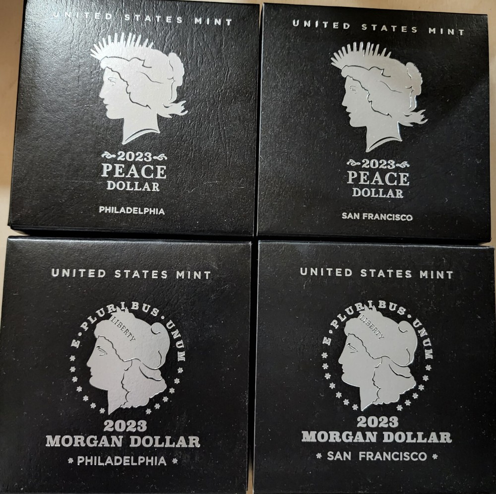 2023 Morgan and Peace Dollar Philadelphia and San Francisco Proof 4 Coin BU Set