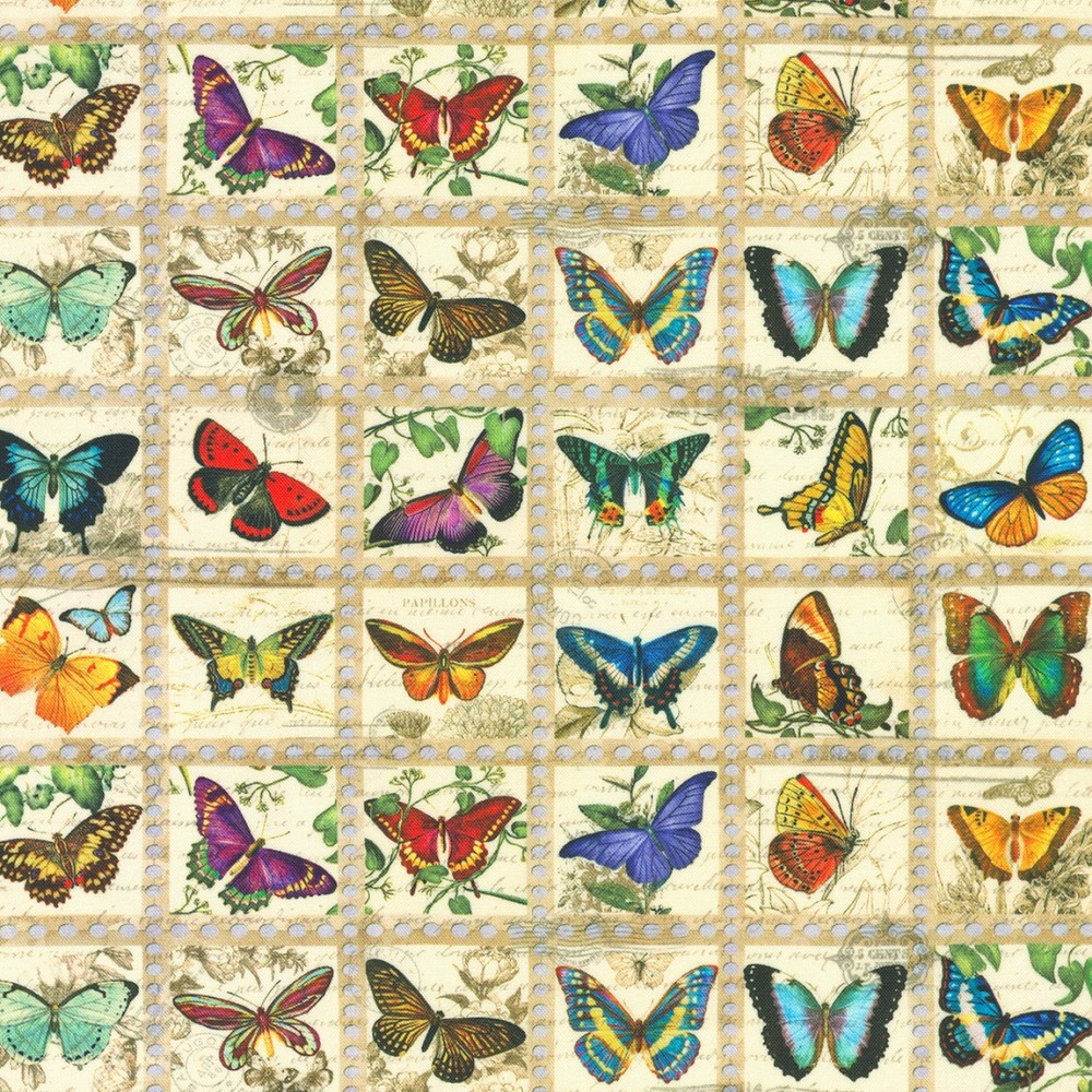 Library Rarities Fabric | Moth Butterfly 1.5-Inch Blocks | Robert Kaufman YARD