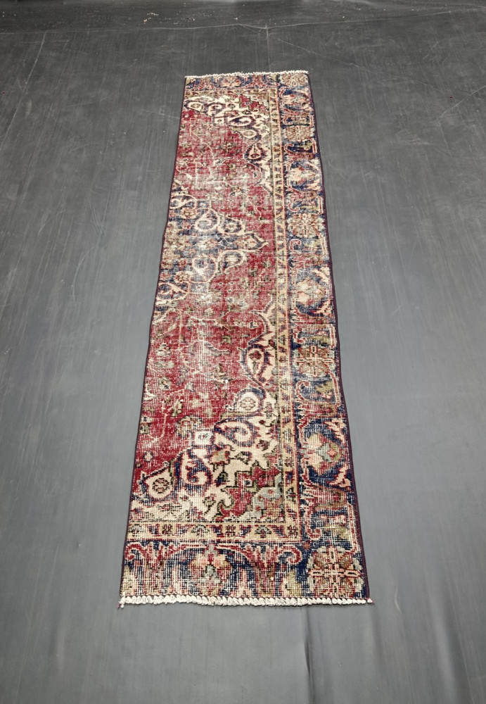 Red Turkish Vintage Runner, 1.6x6.4ft, Antique Red Floral Handmade Runner,