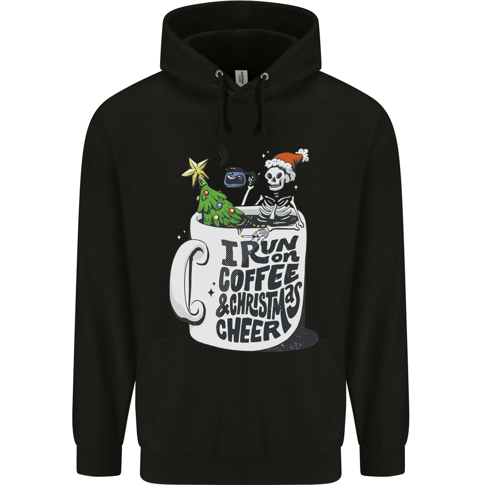 I Run On Coffee and Christmas Cheer Skull Mens 80% Cotton Hoodie