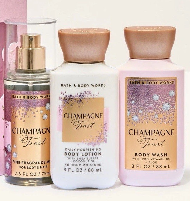 Bath & Body Works Champagne Toast Set Mist Lotion Wash 48 Hour Moisture Floral