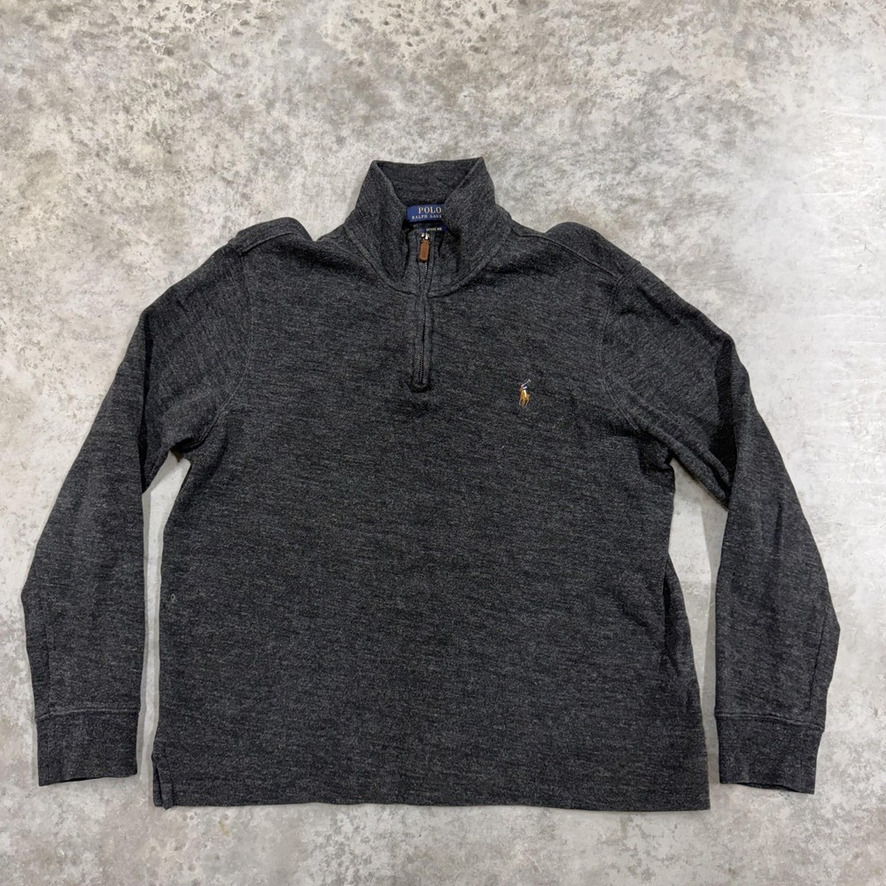 Polo Ralph Lauren Sweater Mens Medium Gray 1/4 Zip Mock Neck Knit Pullover Pony