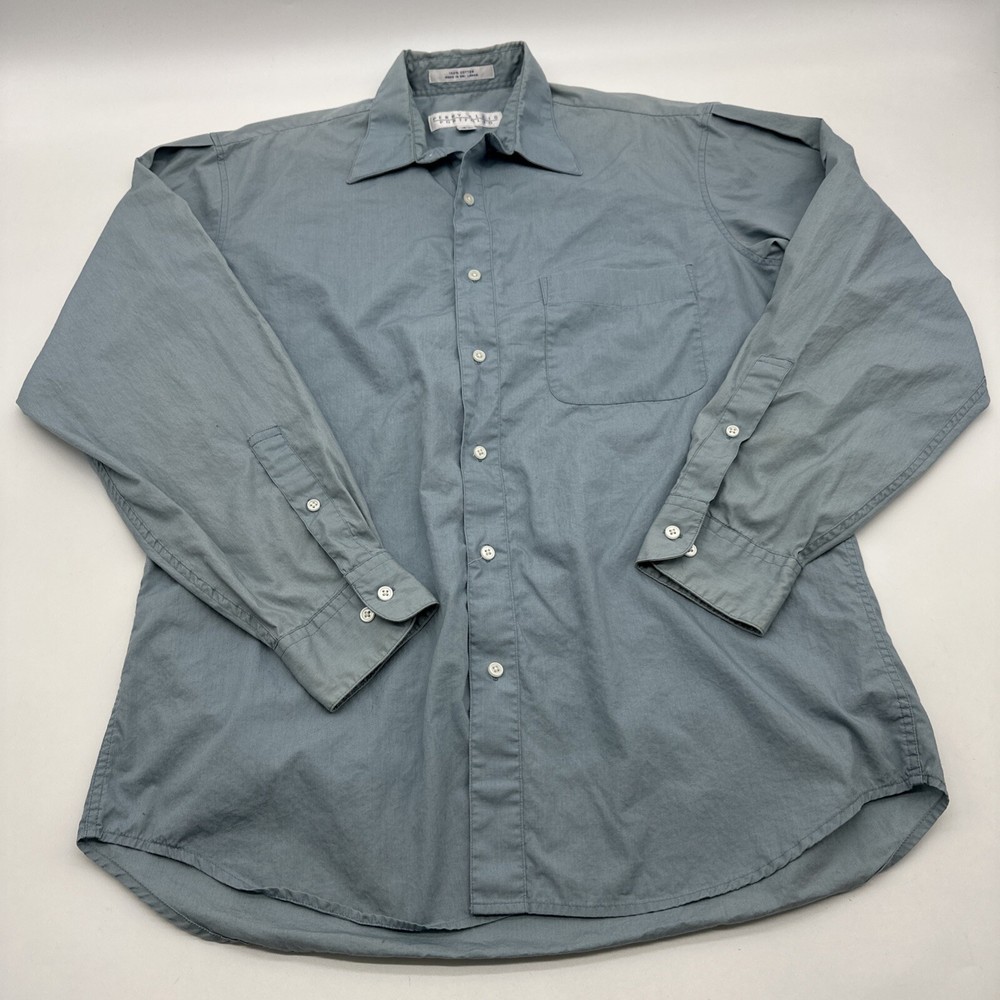 Perry Ellis Portfolio Button Up Long Sleeve Shirt Men 15.5 Blue Pocket..#21798