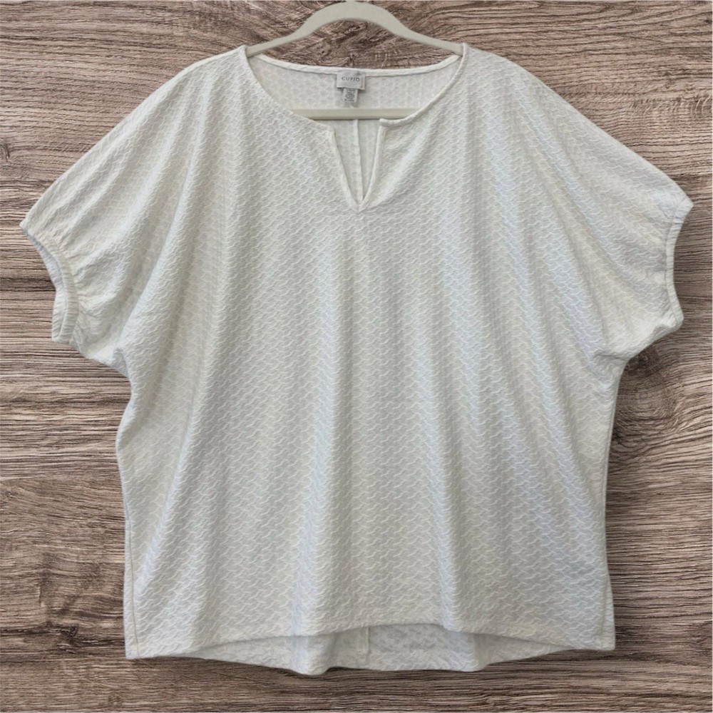Womens Textured Knit V Neck Top Size Large Summer Casual Minimalist Chic
