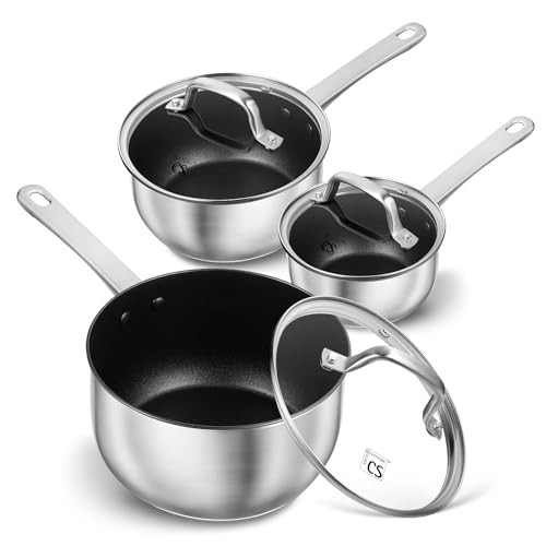 Premium 3-Piece Stainless Steel Saucepan Set – 1QT, 2QT & 3QT with Black Finish