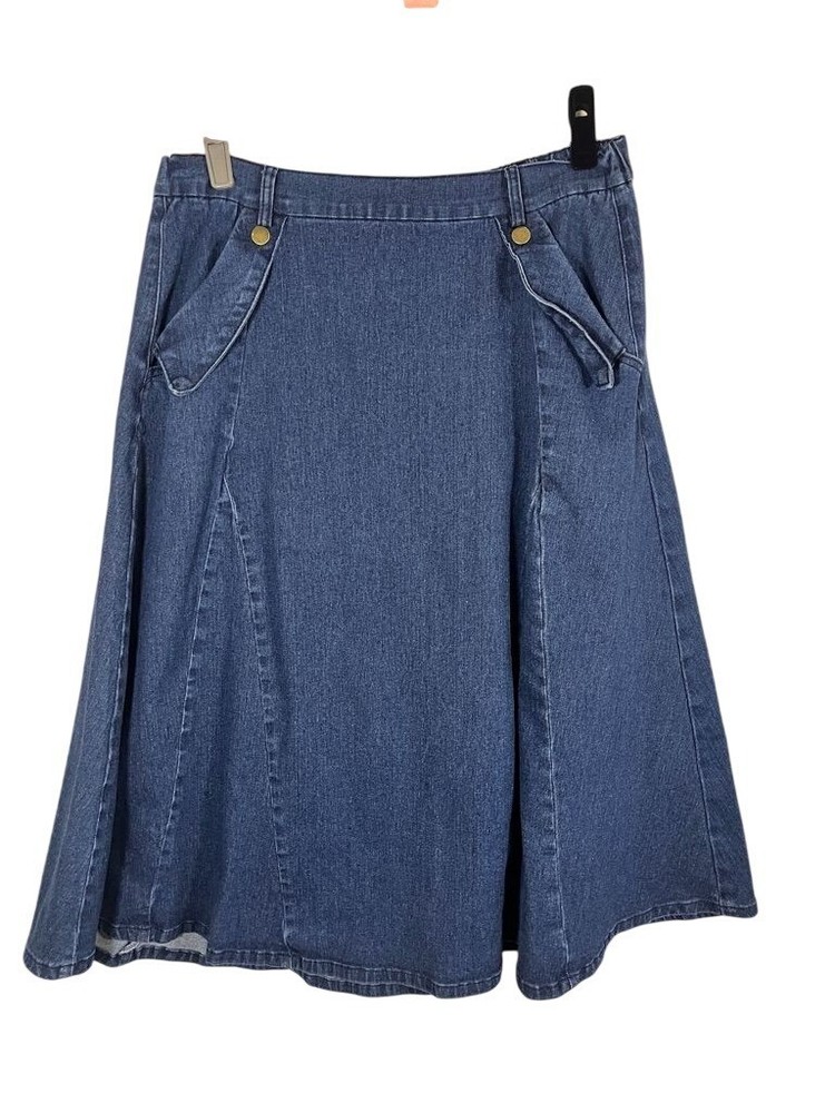 Retro Denim Jean Skirt Blue XL Dark Wash Western Cowgirl Boho Hippie Indie Folk