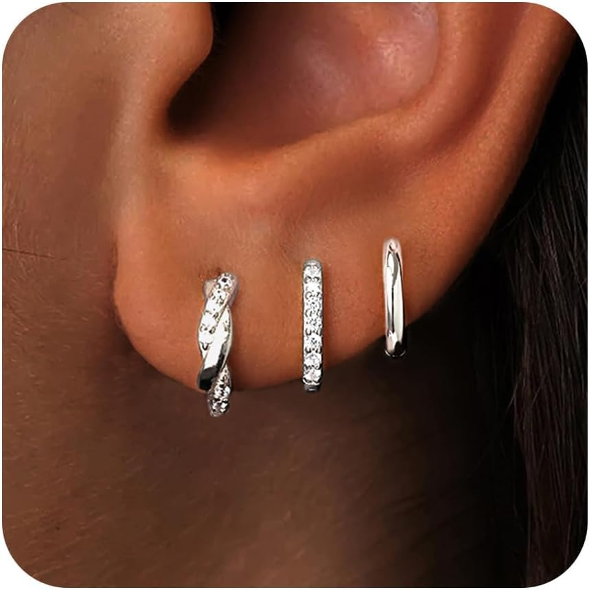 Gold Huggie Hoop Earrings Set for Women, Dainty Small Sterling Silver Earrings f