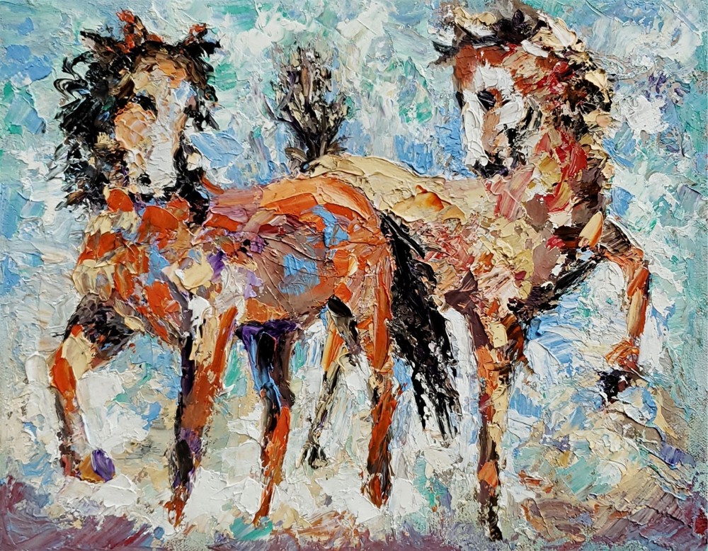 ANDRE DLUHOS Horse Equine Stallions Ranch Equestrian Original Art Oil Painting