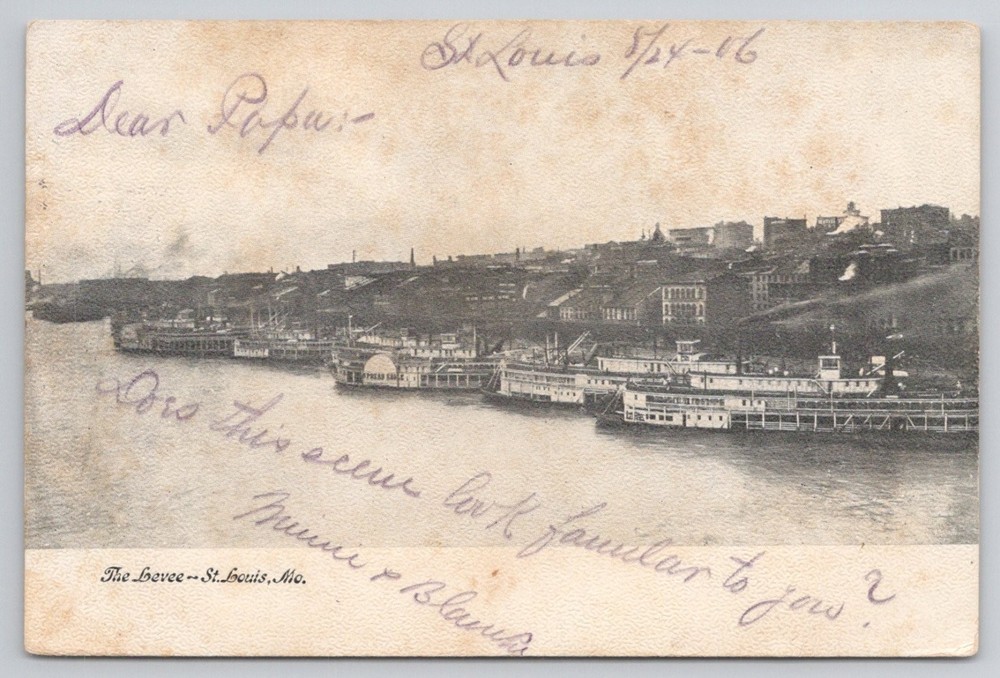 1906 St. Louis MO Levee Steamboats Mississippi River Postcard Posted