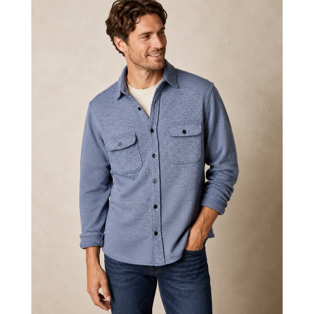 Faherty Legend Sweater Shirt MEN SMALL GLACIER BLUE TWILL FLANNEL