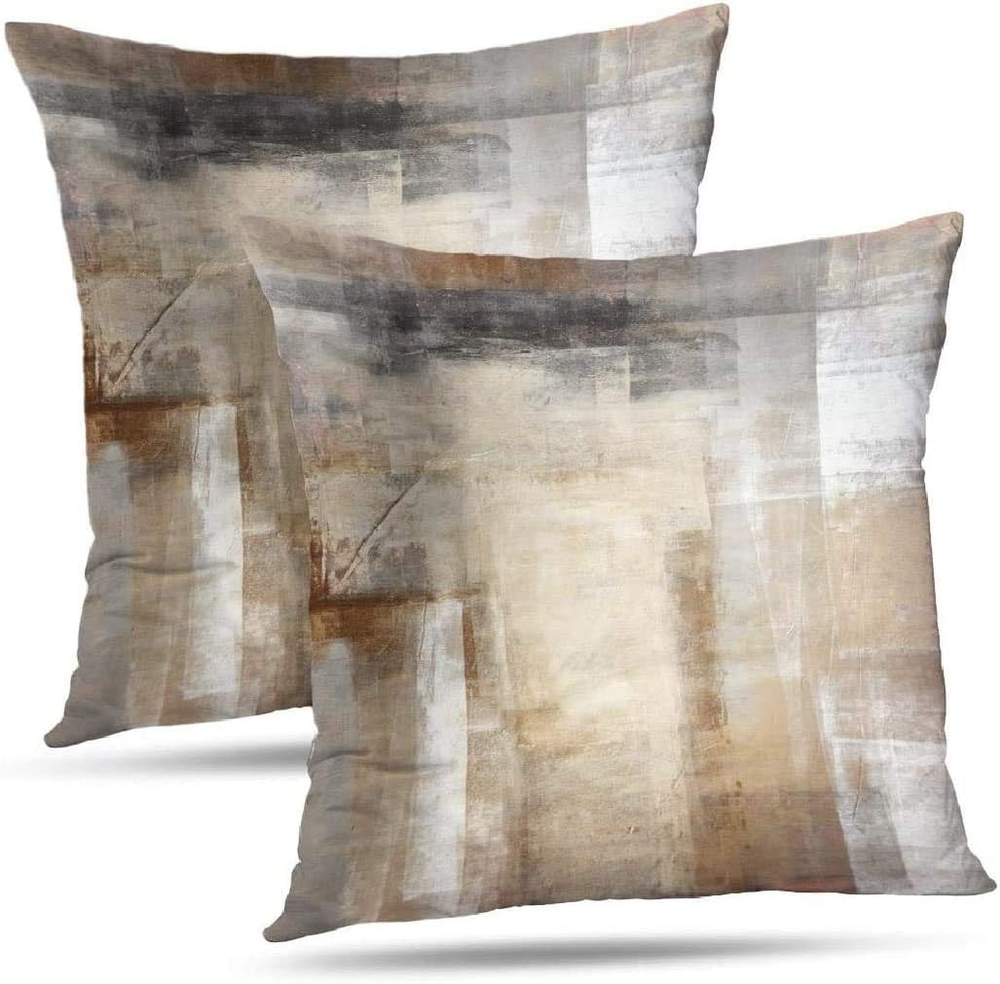Brown and Beige Double-Sided Abstract Art Throw Pillow Covers-image