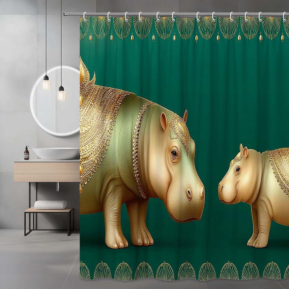 Gold Hippo Shower Curtain Green Animal Print