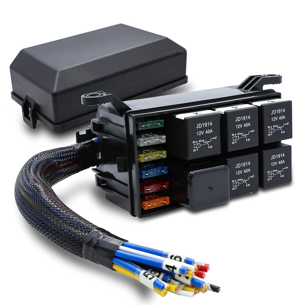 12V Automotive Fuse and Relay Box with Pre-Wires Fuse Relay Block Universal Fuse
