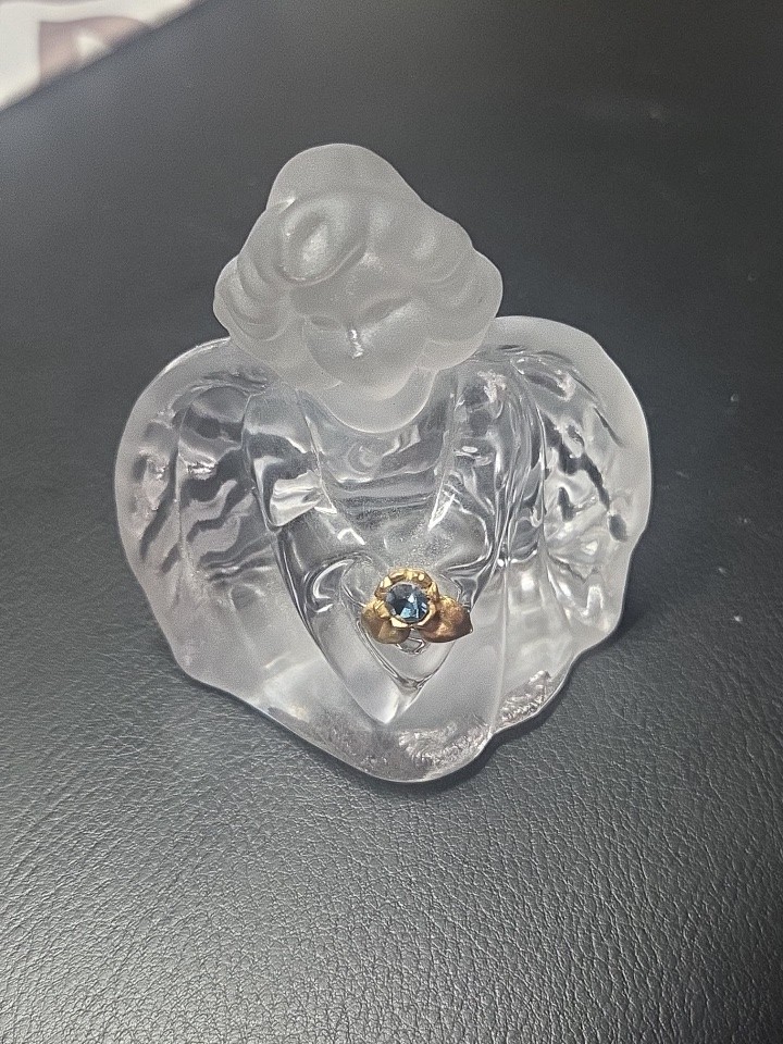 C-642 September Sapphire Fenton Art Glass Guardian Angel Clear Frosted