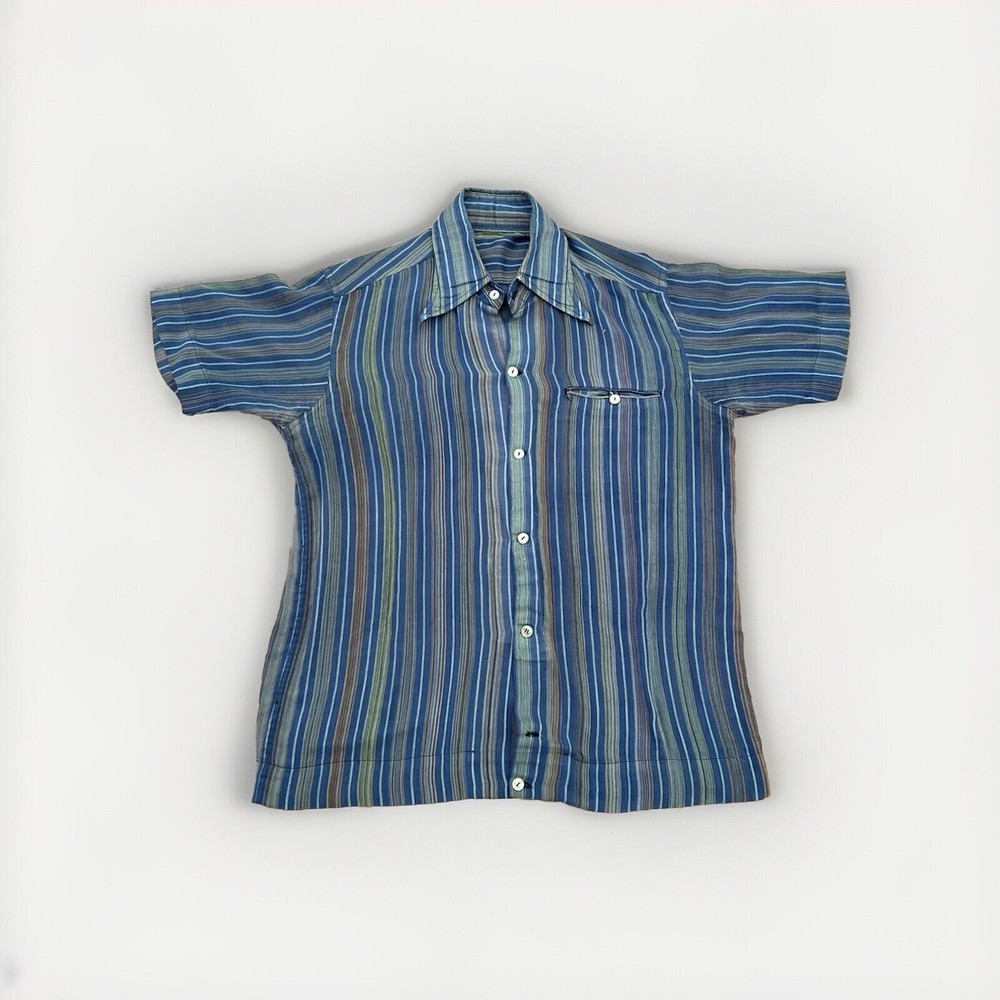 Vtg 40s 50s Striped Handmade Rockabilly Cotton Sheer Workwear Short S/M Rare