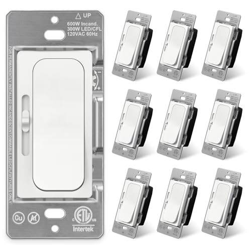  Pack Super Slim Dimmer Light Switch, Single Pole or 3 Way Quiet Slide 10