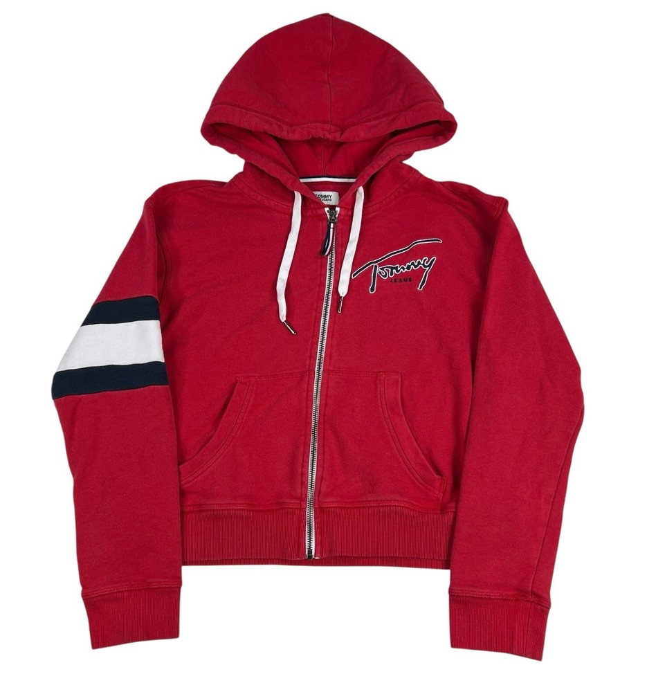 Tommy Hilfiger Jeans Red Cropped Hoodie Sweatshirt Women’s Size Medium
