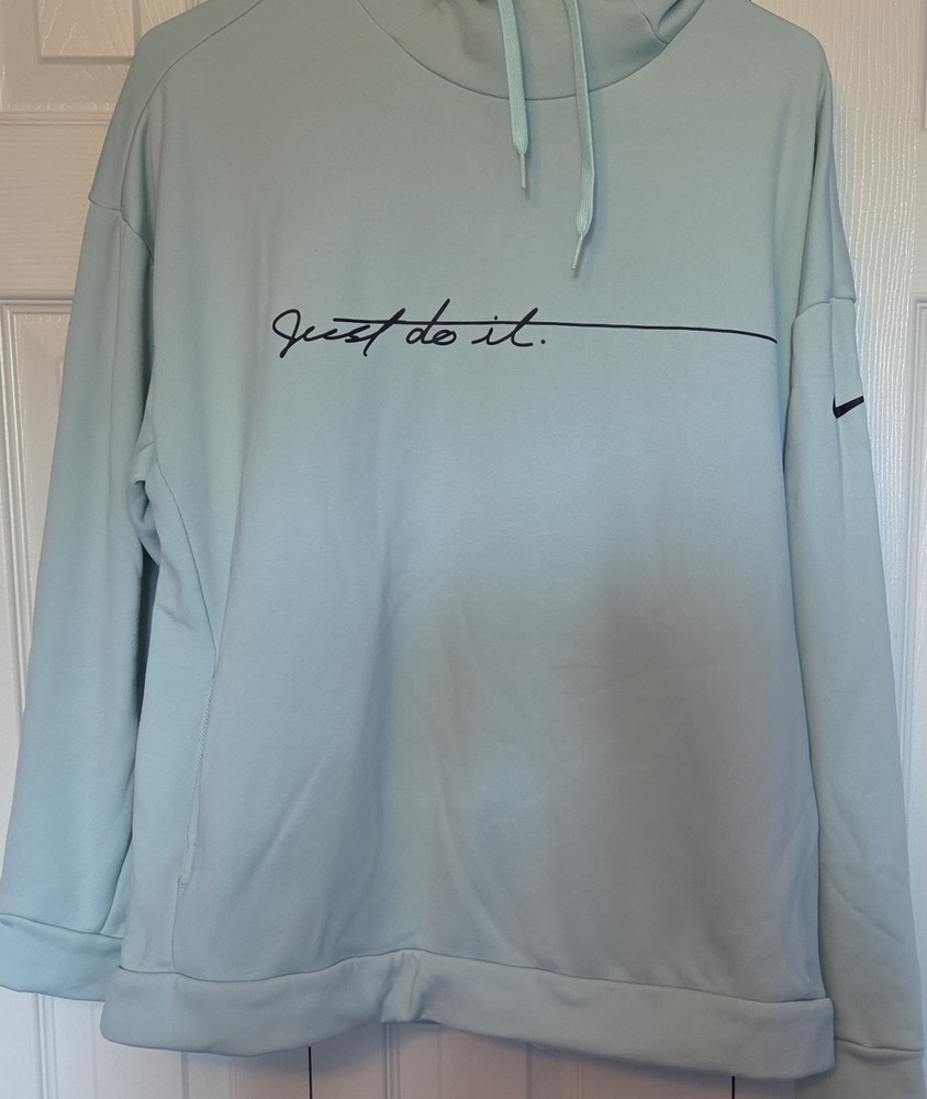 Nike Light Blue Pullover Hoodie Just Do It Logo Women's Size L Long Sleeve