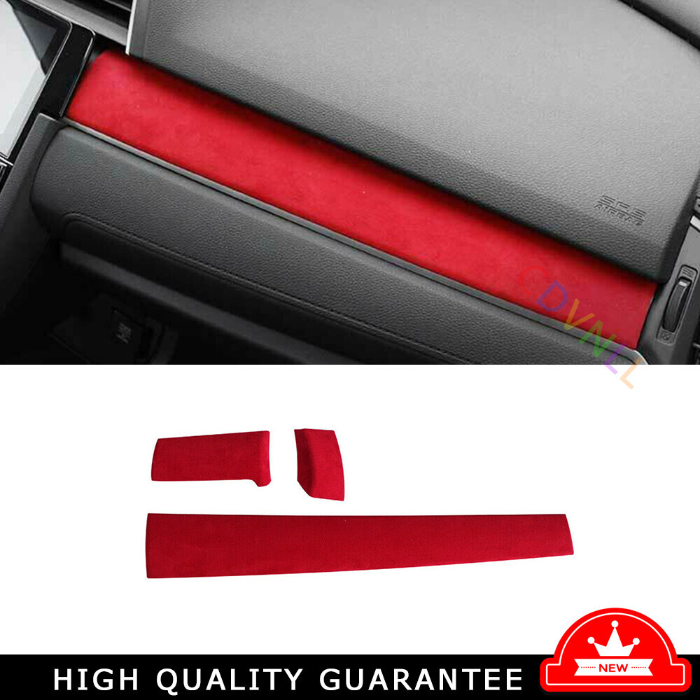 Central Console Dashboard Strip Trim For Honda Civic 16-2021 Red Alcantara Suede