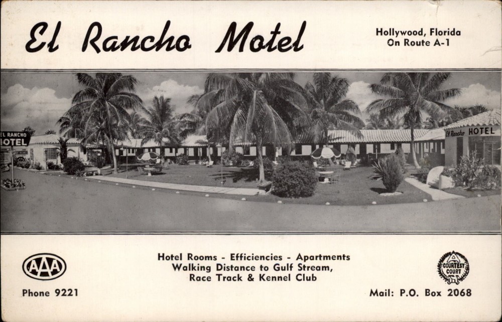 El Rancho Motel Hollywood Florida vintage postcard d137