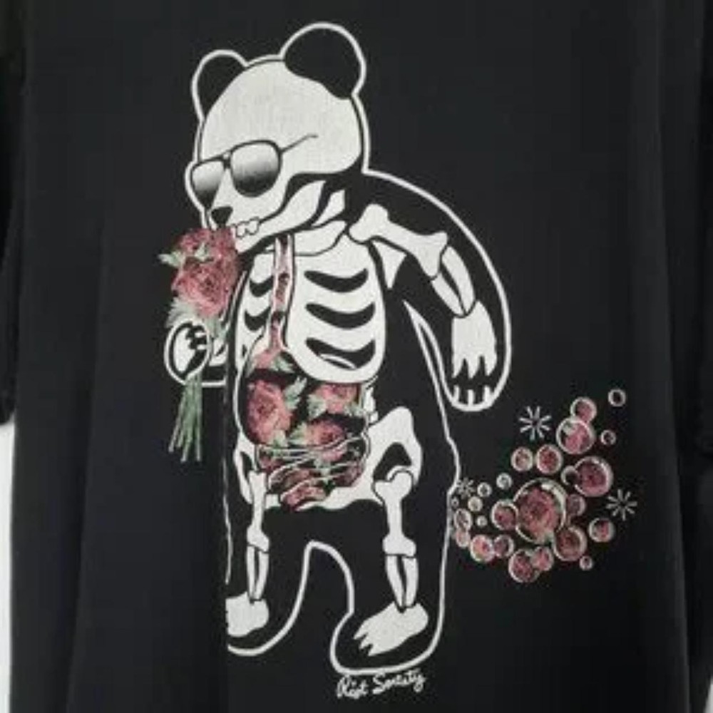 Riot Society Shirt Men's Panda Skeleton Rose
