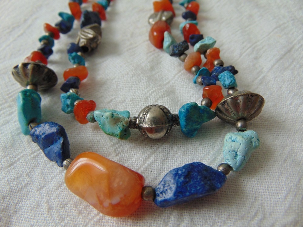 vintage Southwestern look colorful semi precious stones double strand necklace