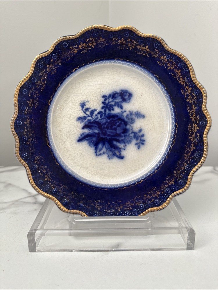 Antique Grindley Flow Blue Salad Plate Blue Rose 8”
