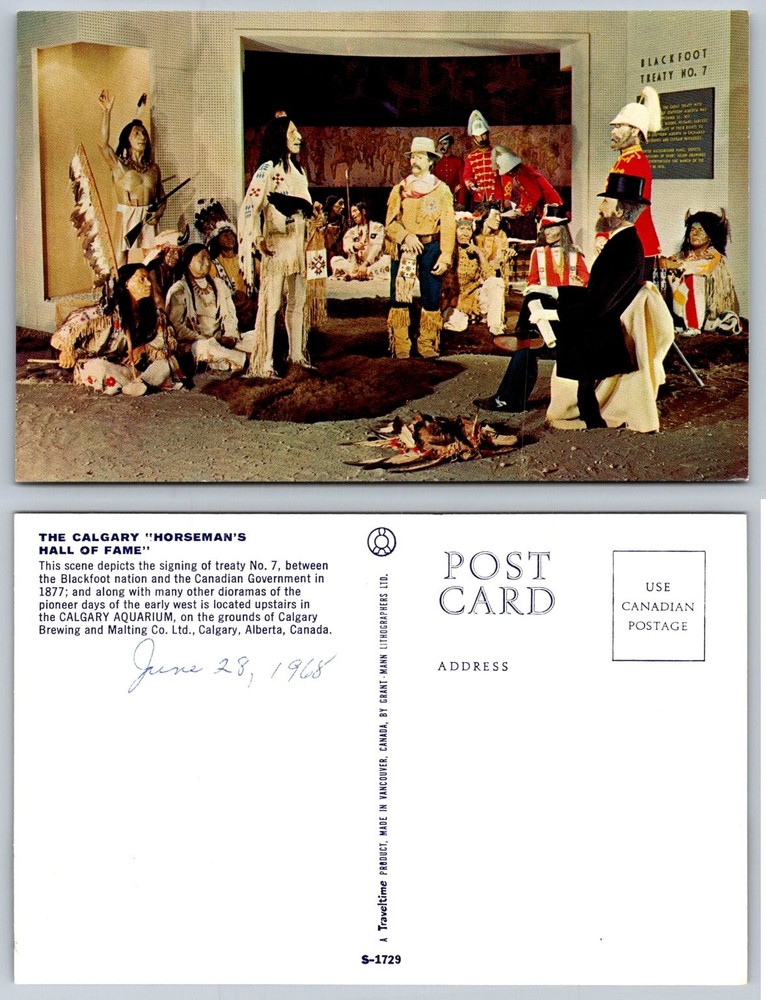Vintage Calgary Blackfoot Treaty No. 7 Diorama Postcard 1968 Traveltime