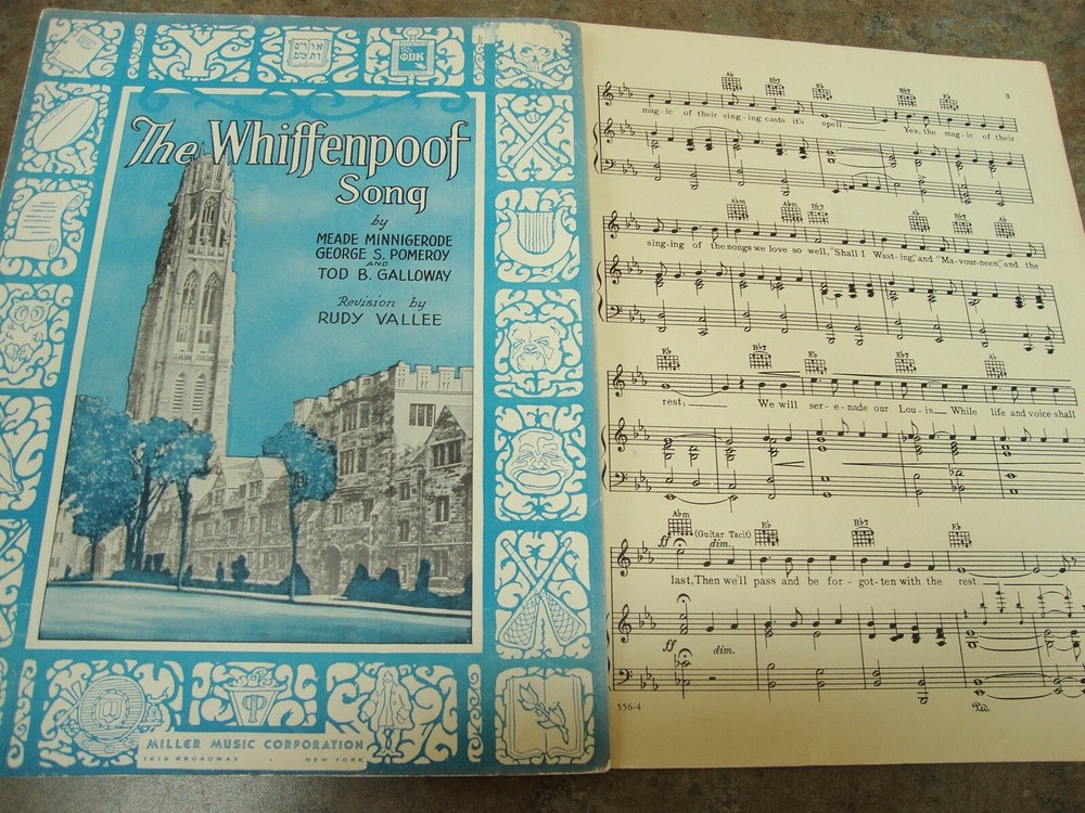 THE WHIFFENPOOF SONG Vintage PIANO SHEET Music BAA! BAA! BAA! 1936 Miller Music