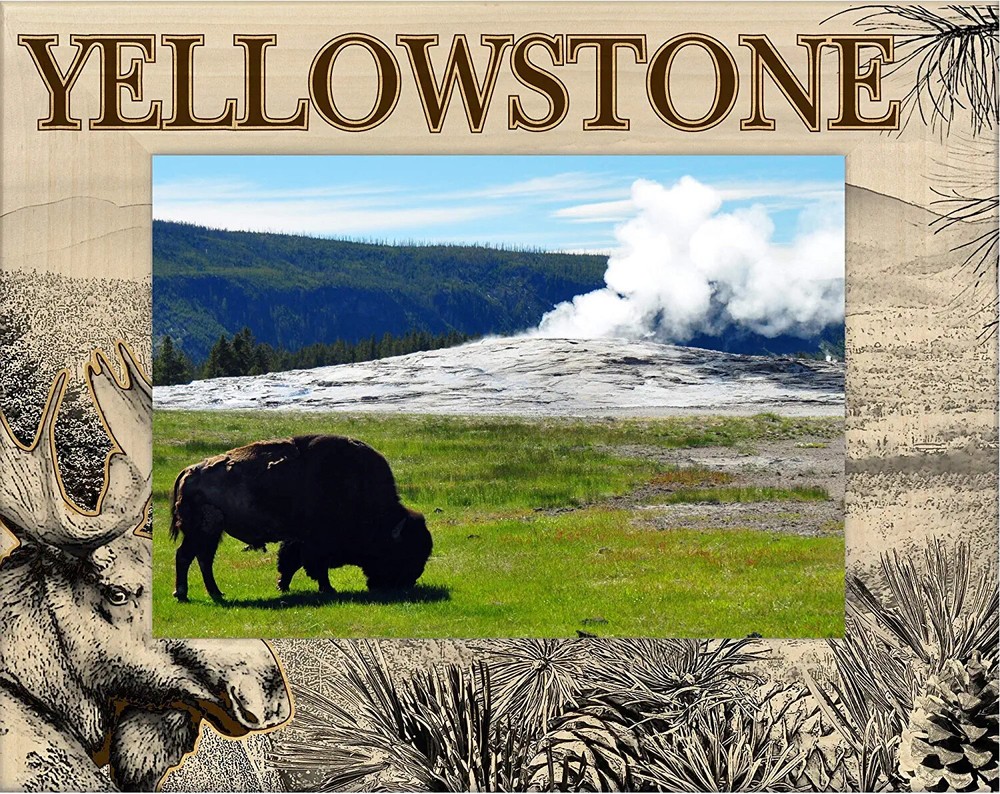 Yellowstone National Park with Moose Laser Engraved Wood Picture Frame (4 x 6)