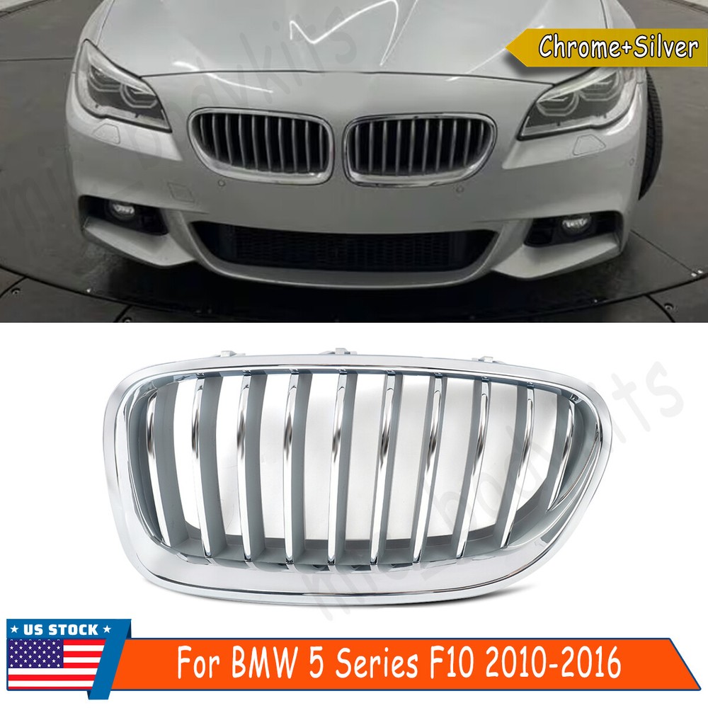 For 2010-2016 BMW 5 Series F10 535i Front Bumper Kidney Grille Chrome/Silver