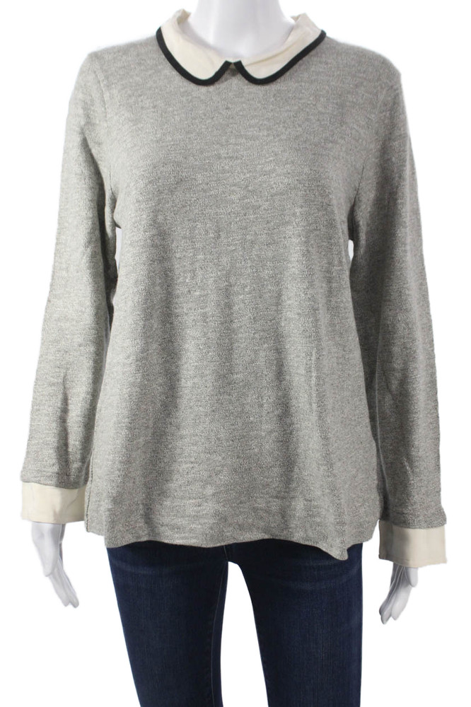 J Crew Women Collared Cotton Pullover Sweater Gray Long Sleeve Zip Size LFree Shipping in US $100+ Orders | $6.95 Orders Below