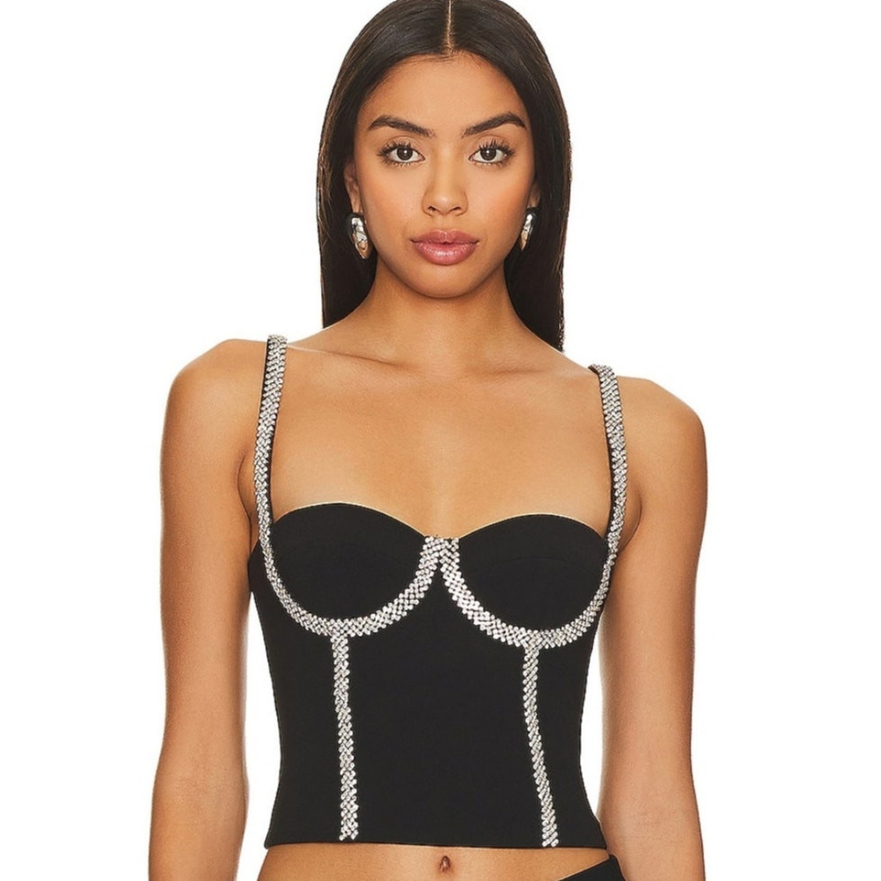 NWT Lovers + Friends Black Crystal Embellished Cecilia Bustier Top Size S