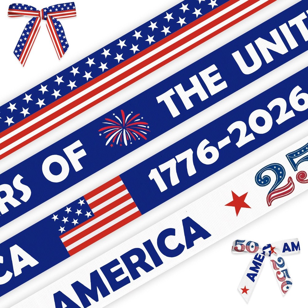 Threetols 4 Rolls 20 Yards 250th Anniversary USA Patriotic Ribbons, 3/5
