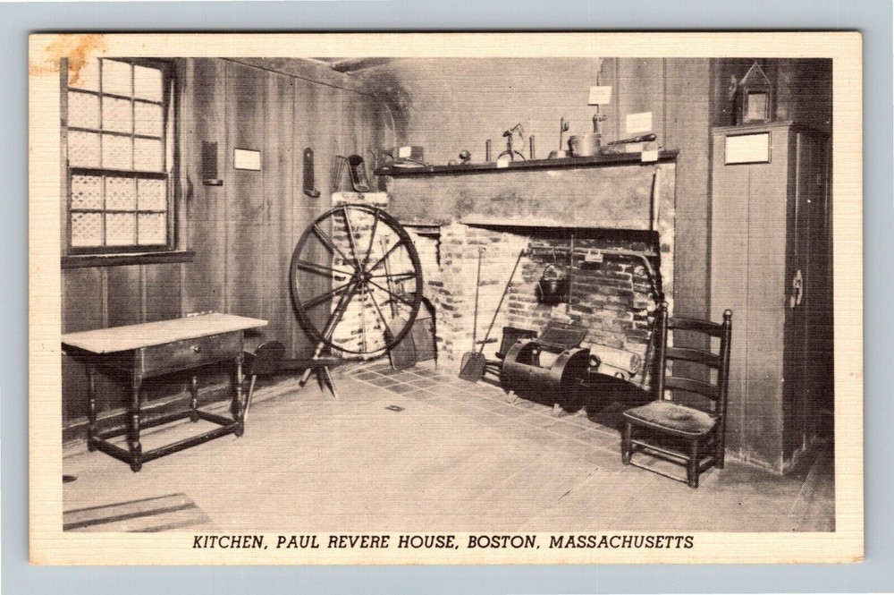 Boston MA-Massachusetts, Paul Revere House, Kitchen, Interior, Vintage Postcard