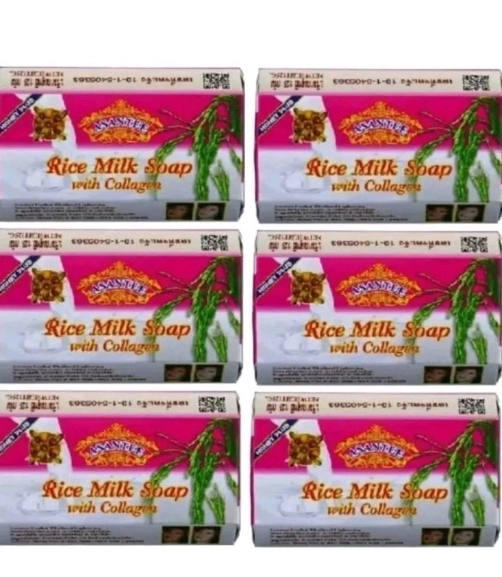 8 Bars - ASANTEE Rice Milk with Collagen and Honey Soap - Skin Whitening 125g.
