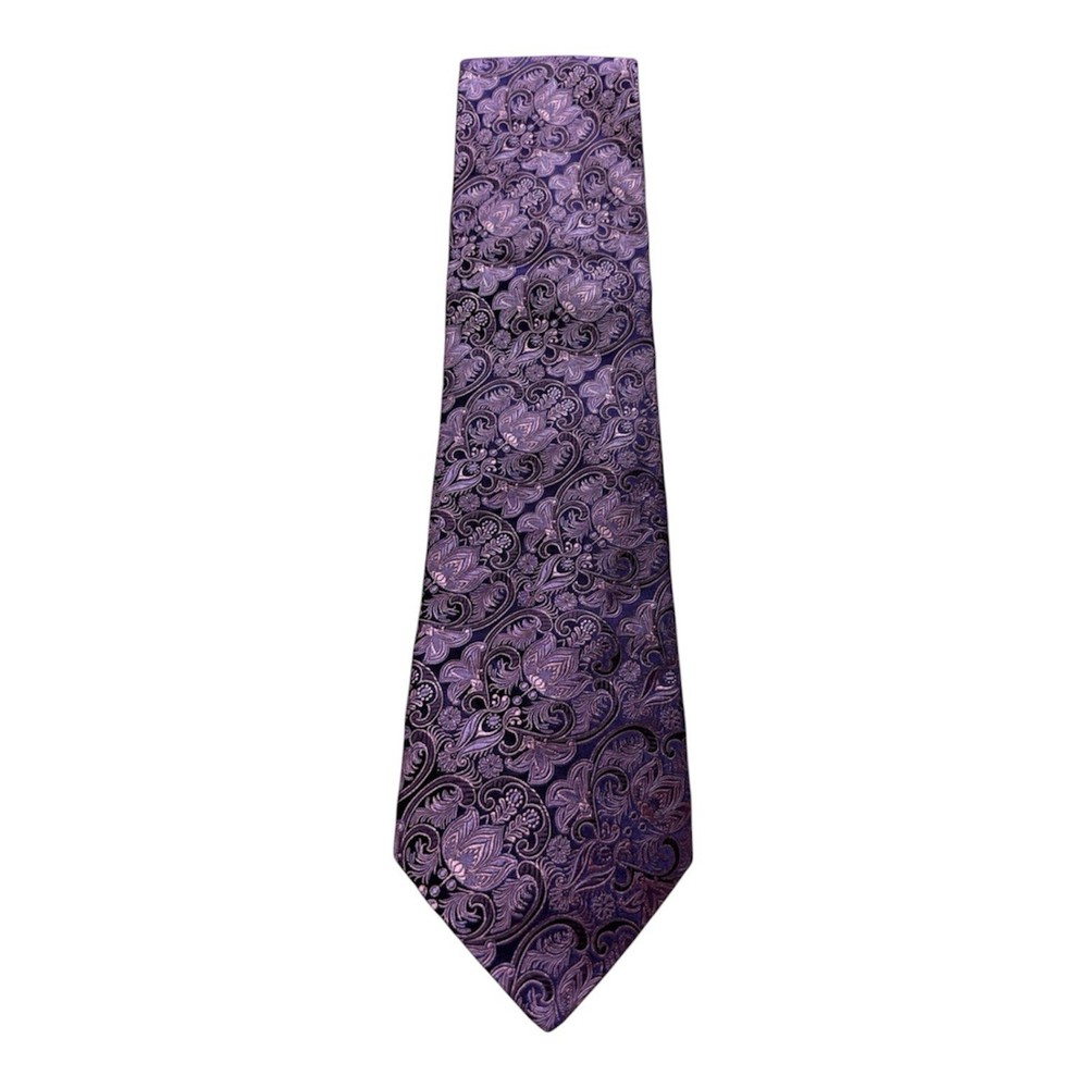 Ted Baker Tie Mens Silk Purple Paisley Floral Jacquard Made In The USA Necktie