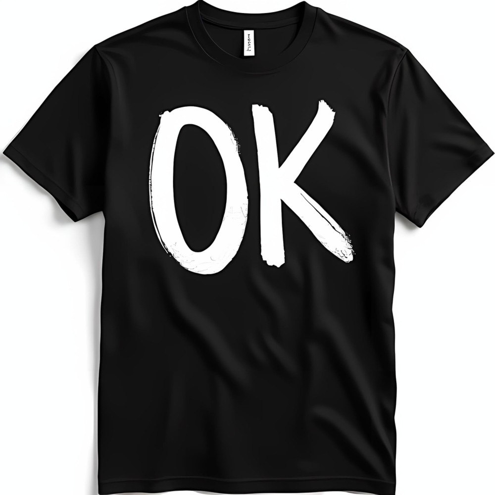 Bold Hand Drawn OK Graphic Black T-Shirt for Casual Style