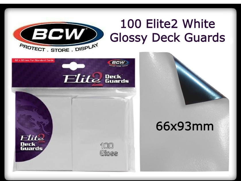 100 BCW Elite2 Glossy Deck Guards WHITE Sleeves Pokemon/MTG/CCGs Cards Protector
