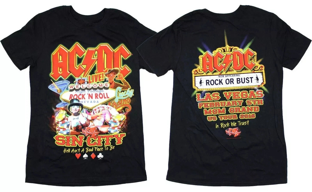 ACDC Band Music Concert Tour Heavy Cotton Black S-5XL 2 Sided T-Shirt